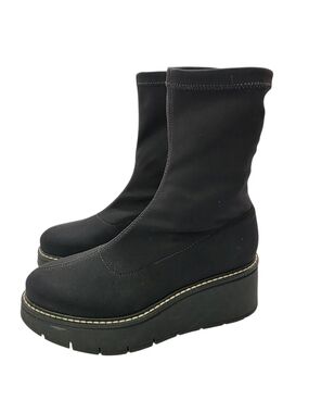 La CANADIENNE Jared Black Stretch knit sock Platform Ankle Boots